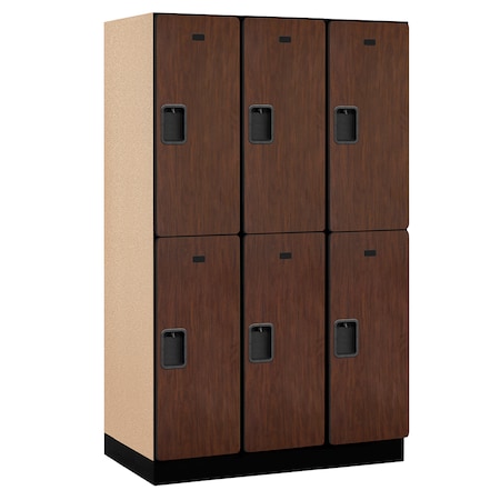Salsbury Industries Wardrobe Locker, 45" W, 21" D, 76" H, (3) Wide, (6) Openings, Mahogany 22361MAH